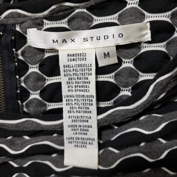 Max Studio Women’s Geometric Fit & Flare Dress Scoop Neck, Black/Grey Gray - Picture 5 of 10